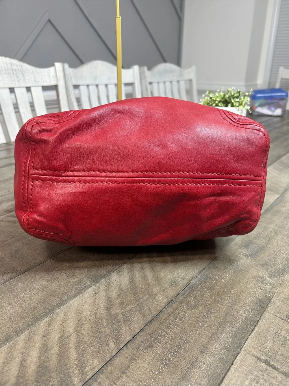 Michael Kors Red Leather Slouchy Hobo Shoulder Bag Silver Chain Accent